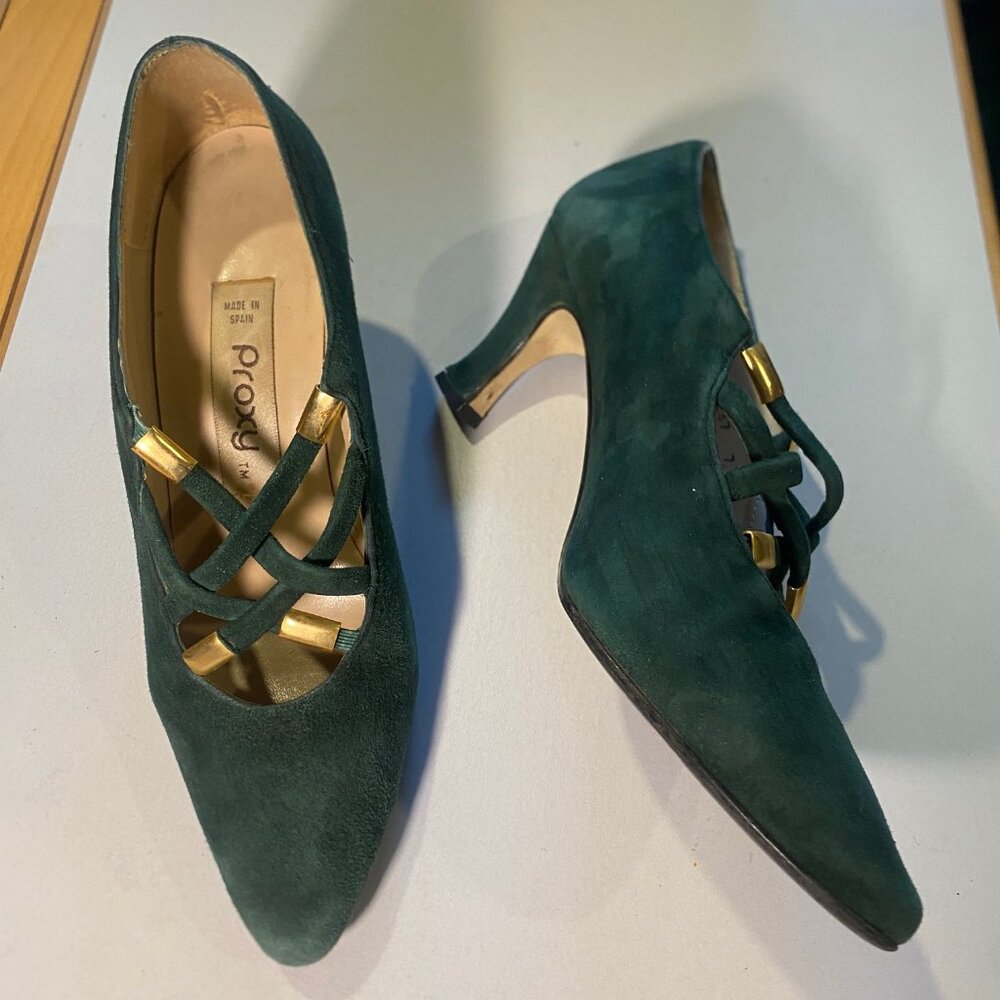 Proxy - Size 7M - Women's Green Suede Pumps Made in Spain